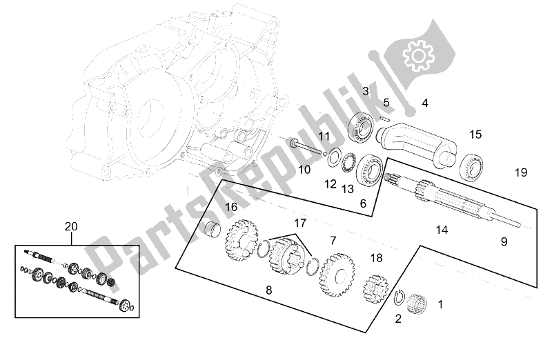 All parts for the Primary Gear Shaft 5 Speed of the Aprilia Classic 50 1992