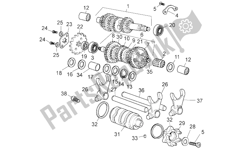 All parts for the Gear Box of the Aprilia RS 50 2006