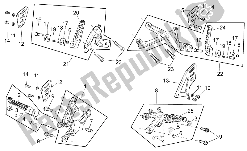 All parts for the Foot Rests of the Aprilia Tuono V4 1100 Factory USA CND 2016