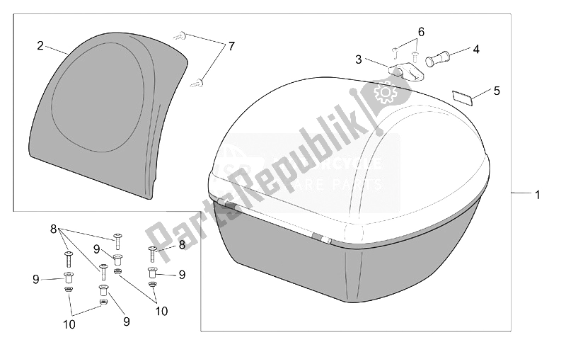 All parts for the Top Box of the Aprilia Scarabeo 50 Ditech 2001