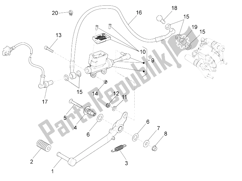 Alle onderdelen voor de Achterste Hoofdcilinder van de Aprilia RS4 50 2T 2014