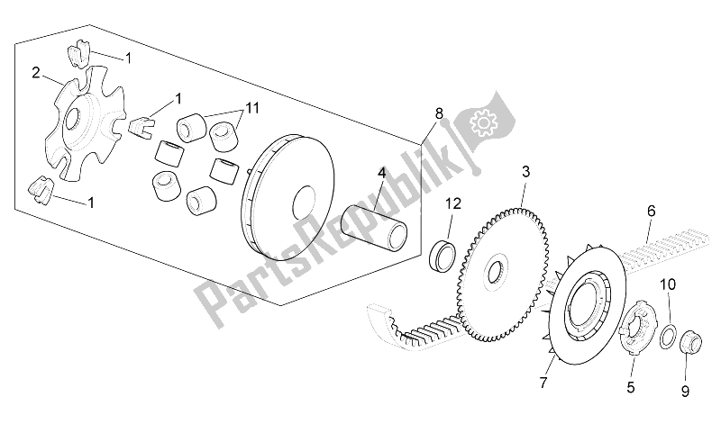 Alle onderdelen voor de Variator van de Aprilia Scarabeo 50 4T 4V NET 2010