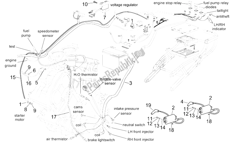 Toutes les pièces pour le Système électrique Central du Aprilia RSV Mille 1000 1998