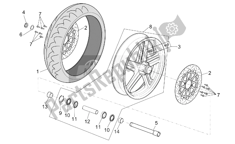 All parts for the Front Wheel of the Aprilia RST 1000 Futura 2001