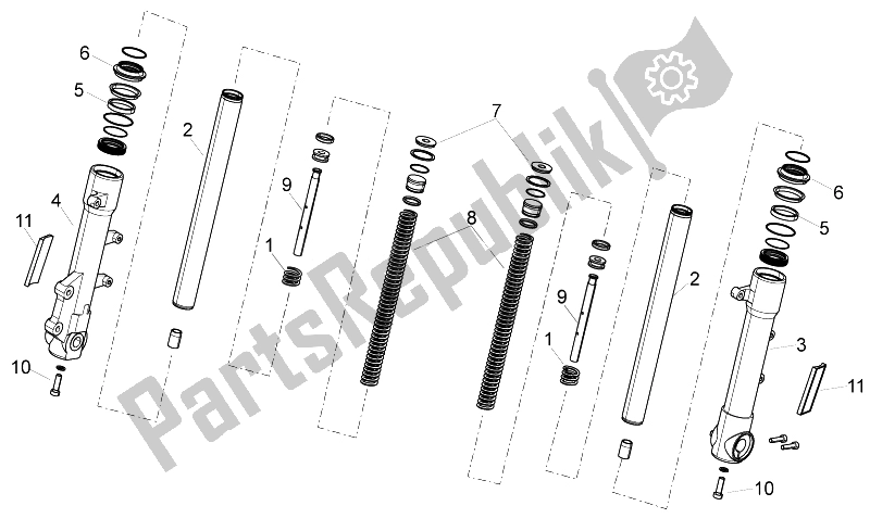 Todas as partes de Garfo Dianteiro do Aprilia Sport City ONE 50 4T 2V E2 2008