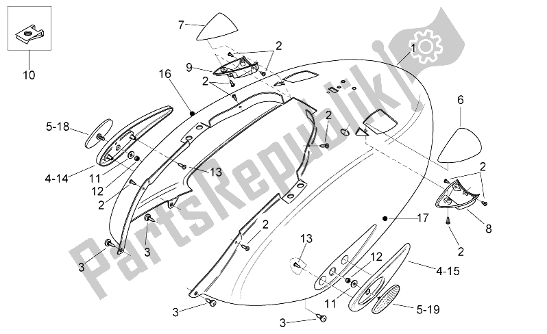 All parts for the Rear Body Ii of the Aprilia Mojito Custom 50 2T ENG Piaggio 2004