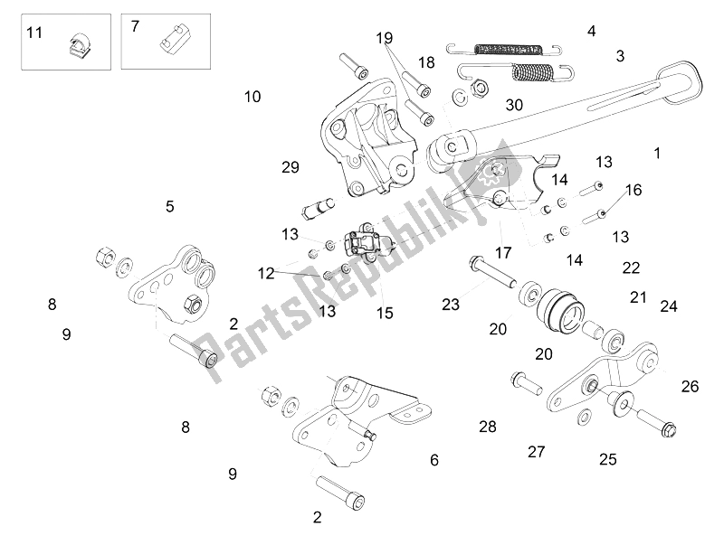 All parts for the Central Stand of the Aprilia Caponord 1200 Rally 2015