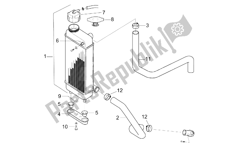 All parts for the Water Cooler of the Aprilia MX 50 2004