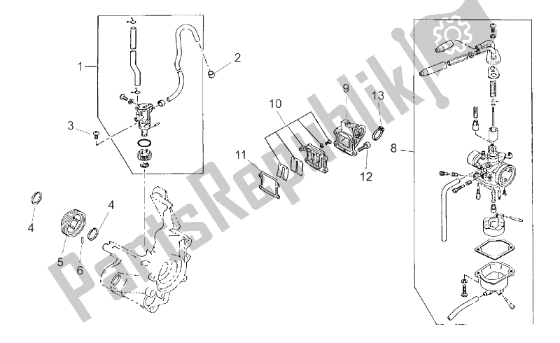 Todas las partes para Suministro De Combustible de Aprilia SR Viper 50 AIR Vertical Cylinder 1993