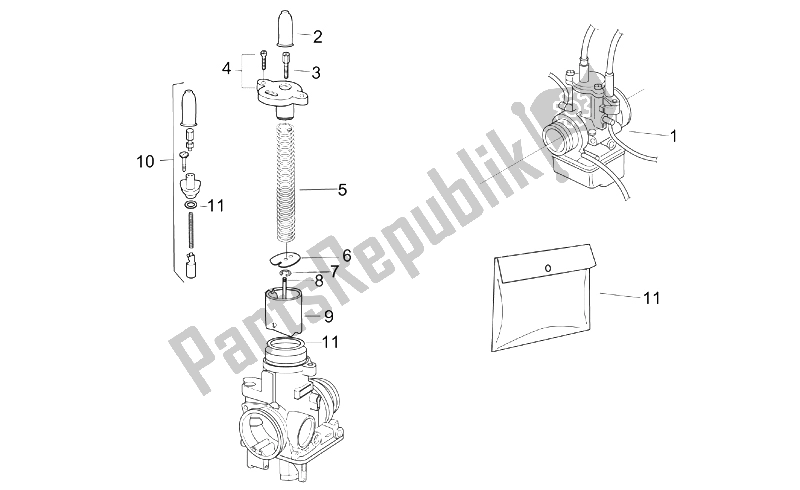 All parts for the Carburettor I of the Aprilia RS 125 Tuono 2003