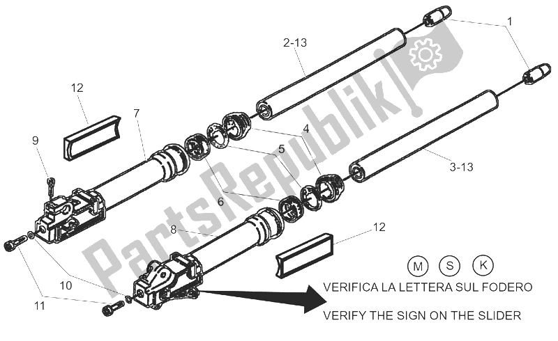 All parts for the Fork Ii of the Aprilia SR 50 H2O Ditech Carb 2000