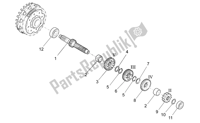 All parts for the Primary Gear Shaft of the Aprilia RXV SXV 450 550 2008