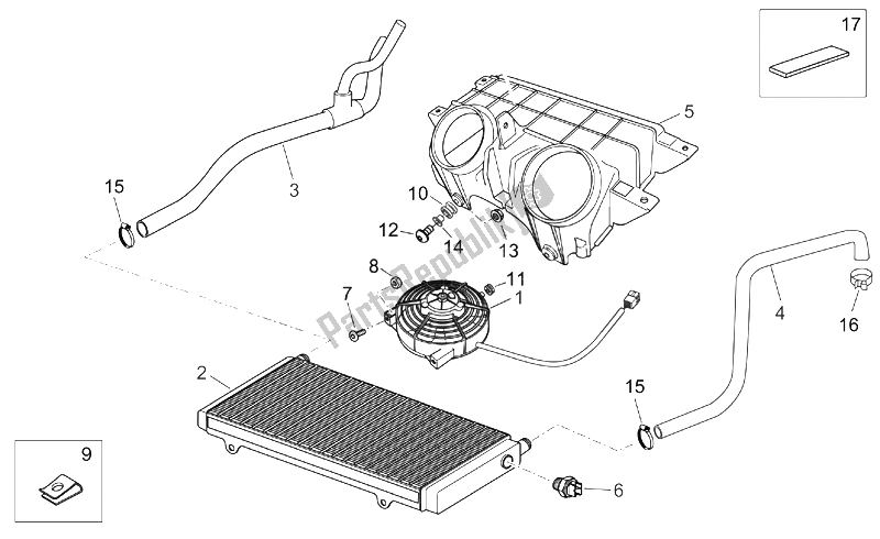 All parts for the Water Cooler of the Aprilia Atlantic 125 200 250 2003