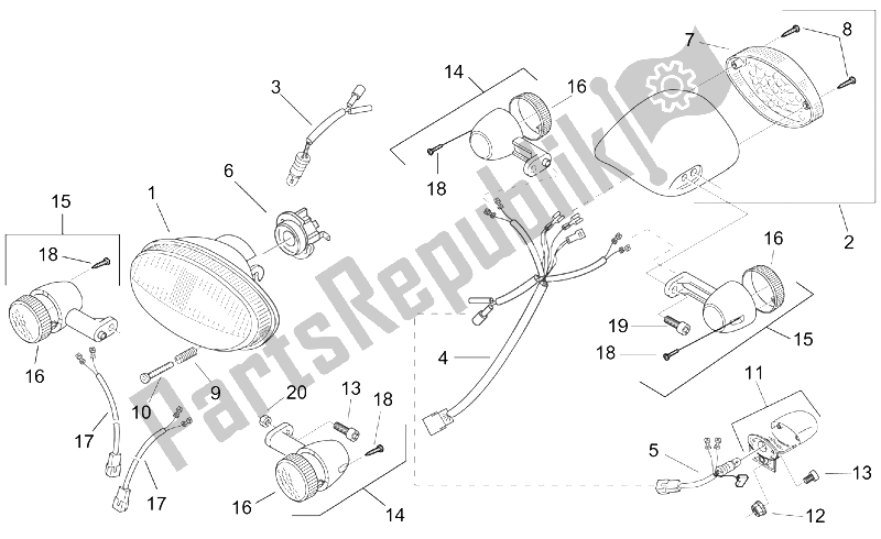 Todas as partes de Luzes do Aprilia Scarabeo 100 2T ENG Yamaha 2000