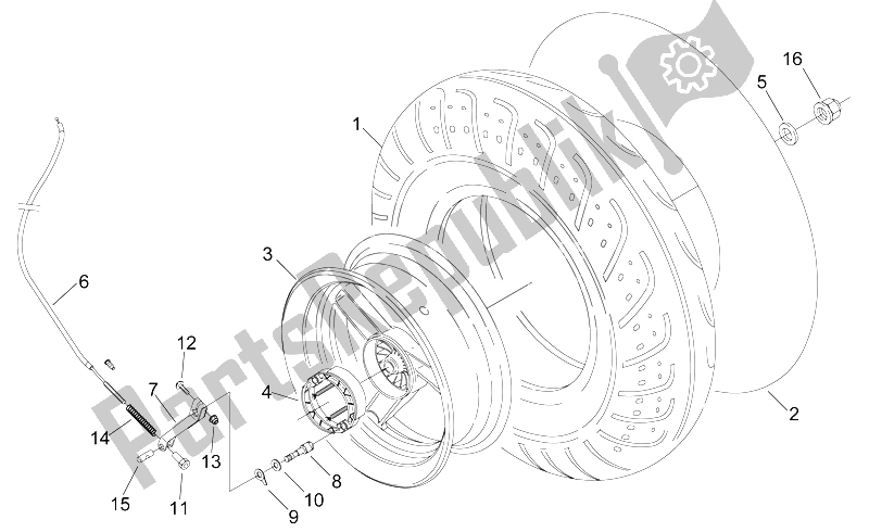 All parts for the Rear Wheel of the Aprilia Sonic 50 H2O 1998