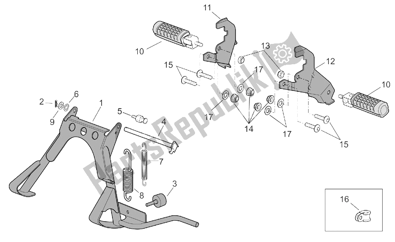 Tutte le parti per il Poggiapiedi - Supporto Laterale del Aprilia Scarabeo 50 Ditech 2001