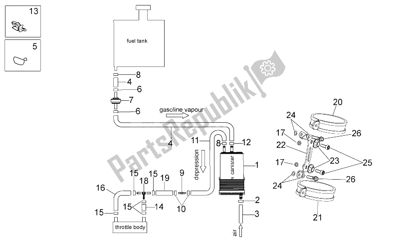 All parts for the Fuel Vapour Recover System of the Aprilia Tuono V4 1100 Factory 2015