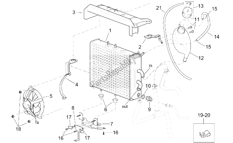 All parts for the Water Cooler of the Aprilia Leonardo 125 150 1999