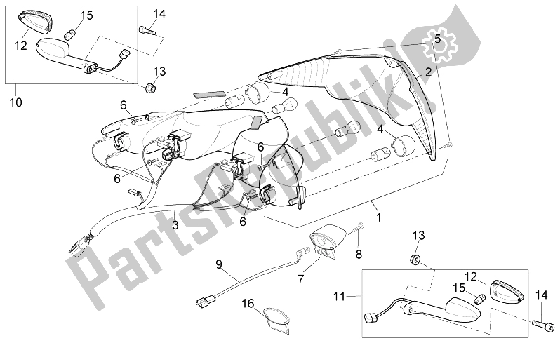 All parts for the Taillight of the Aprilia Sport City Cube 250 300 IE E3 2008