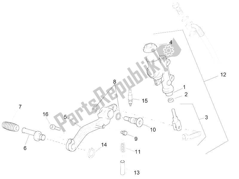 All parts for the Rear Master Cylinder of the Aprilia RSV4 Racing Factory L E Europe 1000 2016