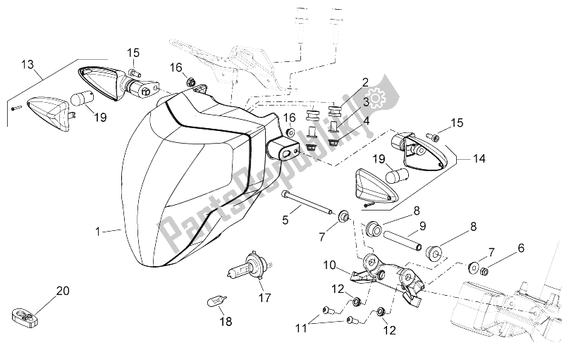 All parts for the Front Lights of the Aprilia Shiver 750 GT 2009