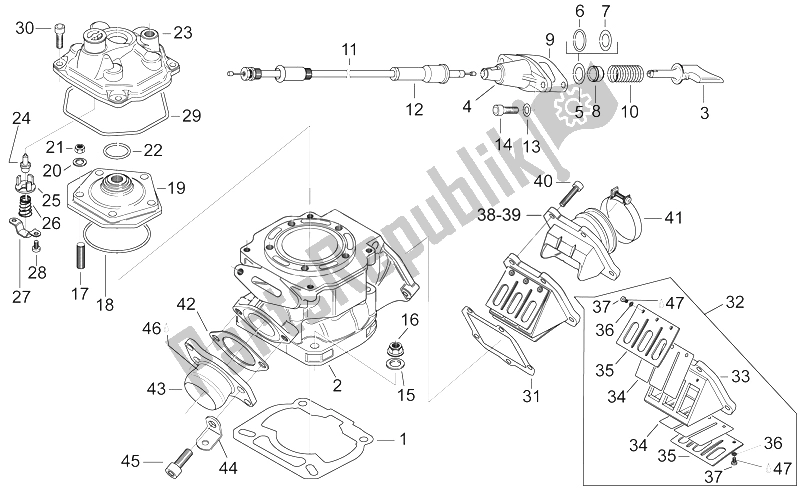 Alle onderdelen voor de Cilinder - Cilinderkop van de Aprilia RS 125 ENG 123 CC 1996