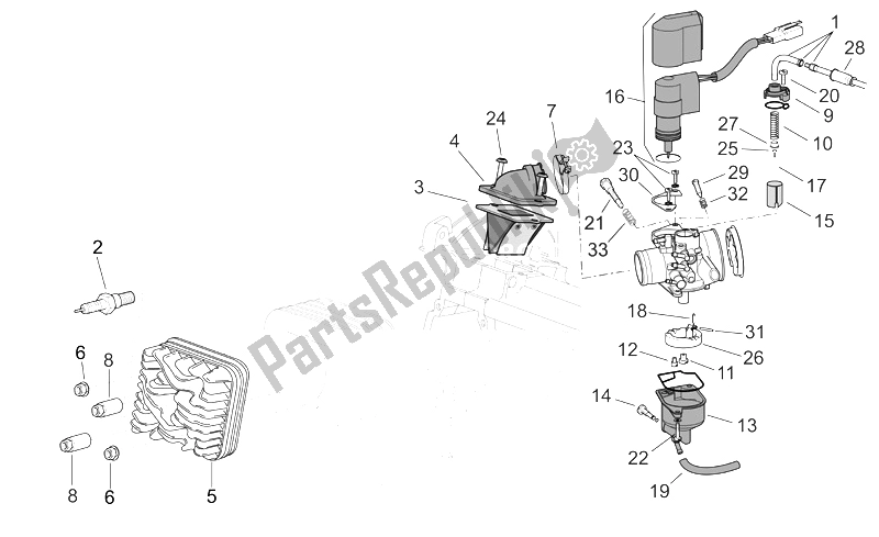 Alle onderdelen voor de Cilinderkop / Carburateur van de Aprilia Scarabeo 50 2T E2 ENG Piaggio 2007