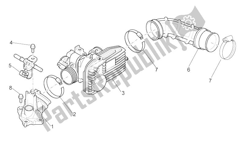 All parts for the Throttle Body of the Aprilia Sport City 125 200 250 E3 2006