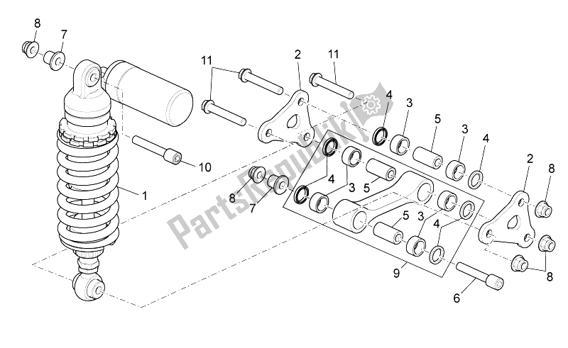 All parts for the Rear Shock Absorber of the Aprilia Tuono 1000 V4 R STD Aprc 2011