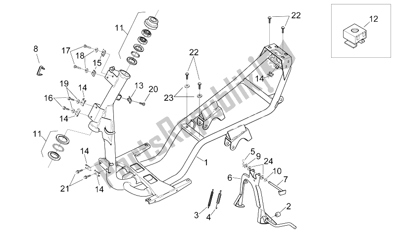 All parts for the Frame And Central Stand of the Aprilia Sonic 50 AIR 1998