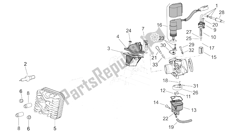 Alle onderdelen voor de Cilinderkop / Carburateur van de Aprilia Scarabeo 50 2T E2 ENG Piaggio 2005