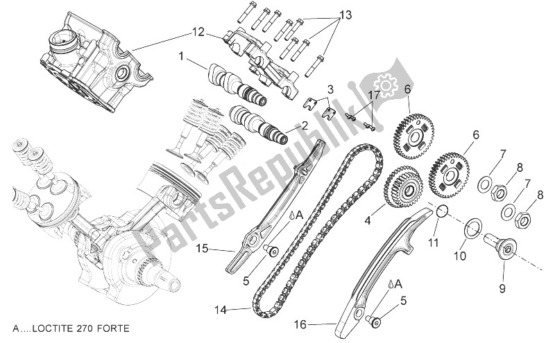 Alle onderdelen voor de Achterste Cilinder Timing Systeem van de Aprilia Shiver 750 USA 2011