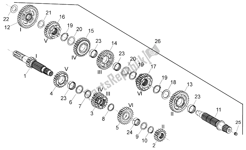 Alle onderdelen voor de Versnellingsbak van de Aprilia Shiver 750 PA 2015