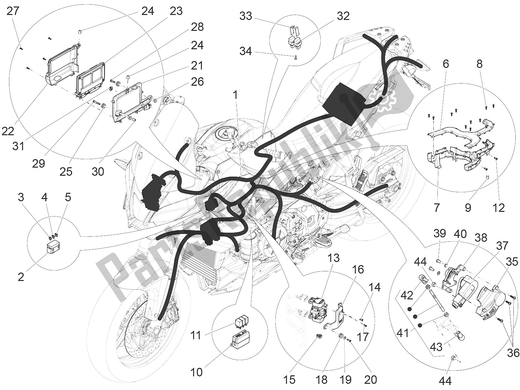 Alle onderdelen voor de Centraal Elektrisch Systeem van de Aprilia Caponord 1200 EU 2013