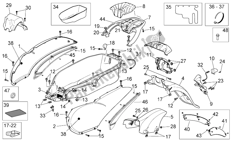 Alle onderdelen voor de Achterlichaam van de Aprilia Scarabeo 300 Light E3 2009