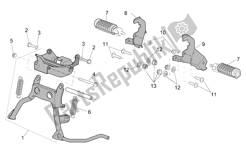 All parts for the Foot Rests - Lateral Stand of the Aprilia Scarabeo 50 2T E2 ENG Piaggio 2005