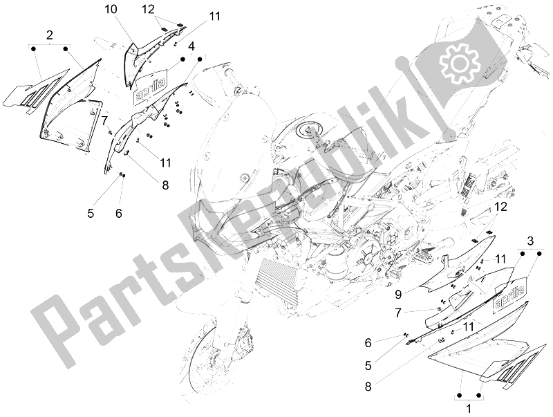 All parts for the Side Fairing of the Aprilia Caponord 1200 Rally 2015