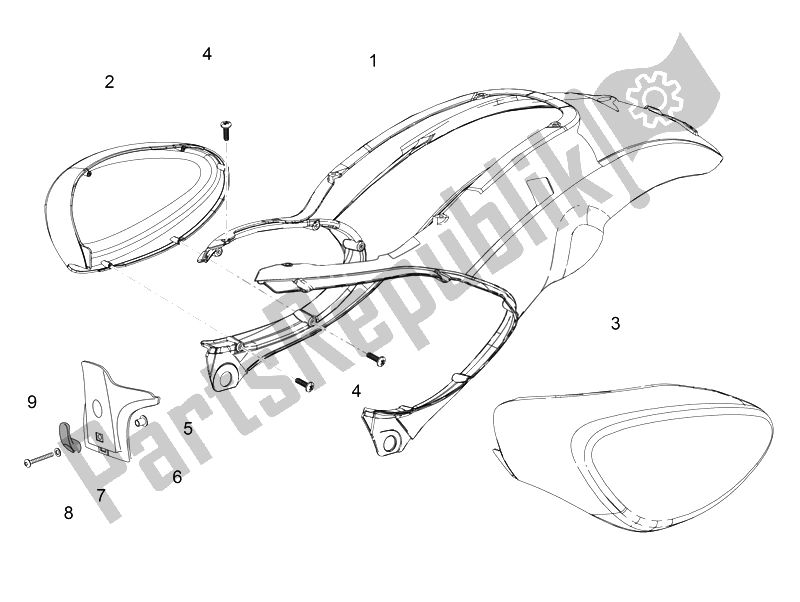 Tutte le parti per il Corpo Posteriore I del Aprilia Scarabeo 50 4T 4V 2014