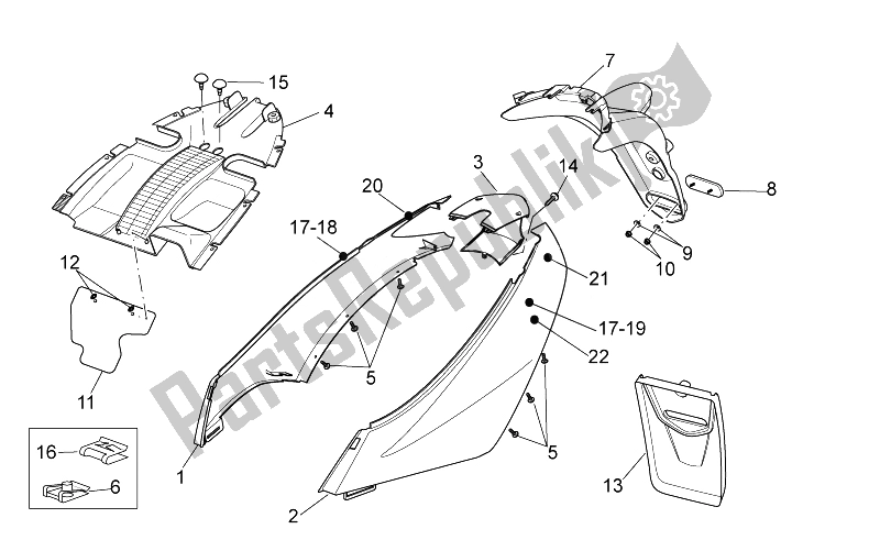 Todas las partes para Cuerpo Trasero Ii de Aprilia Sport City Cube 125 200 Carb E3 2008