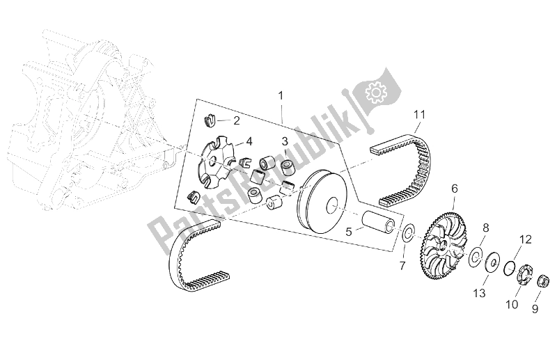 Todas as partes de Montagem Do Variador do Aprilia Atlantic 125 200 250 2003