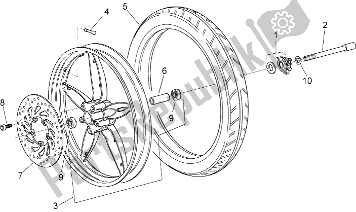 Todas las partes para Rueda Delantera de Aprilia Scarabeo 50 2T E2 ENG Piaggio 2010