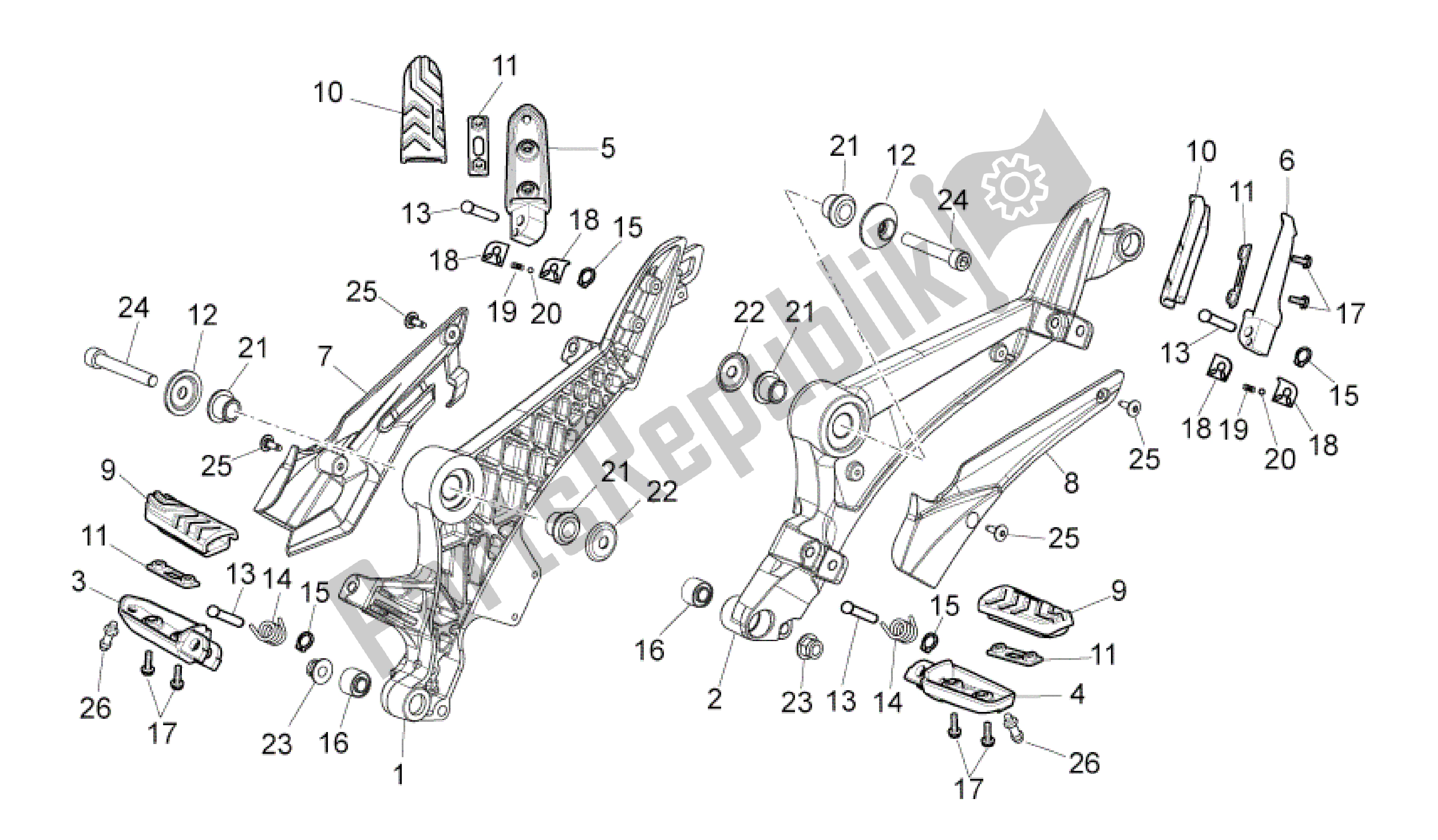 All parts for the Foot Rests of the Aprilia Mana 850 2007 - 2011