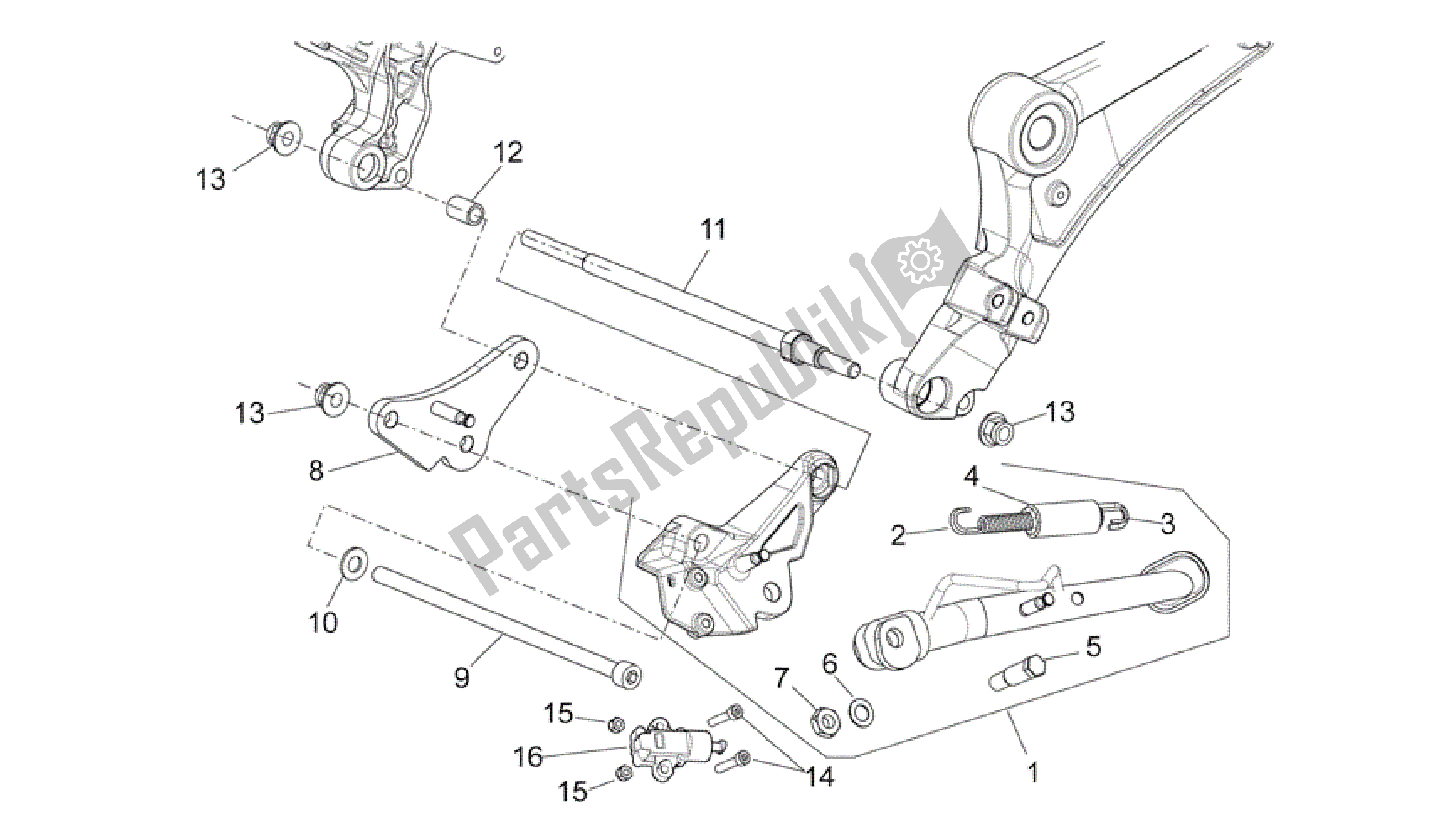 Alle onderdelen voor de Centrale Standaard van de Aprilia Mana 850 2007 - 2011