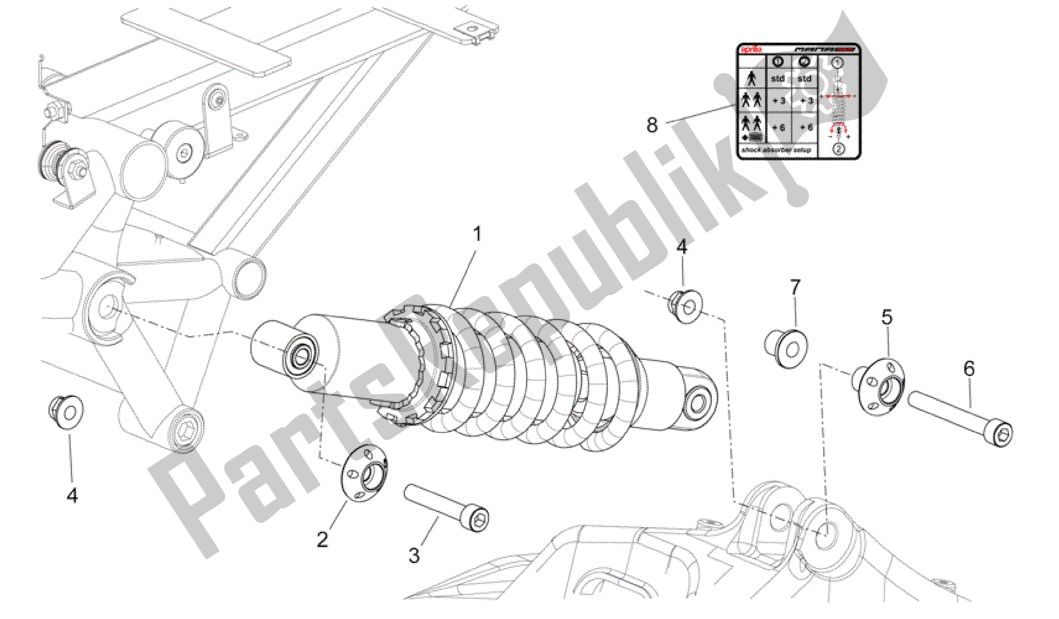 Todas las partes para Amortiguador Trasero de Aprilia Mana 850 2007 - 2011