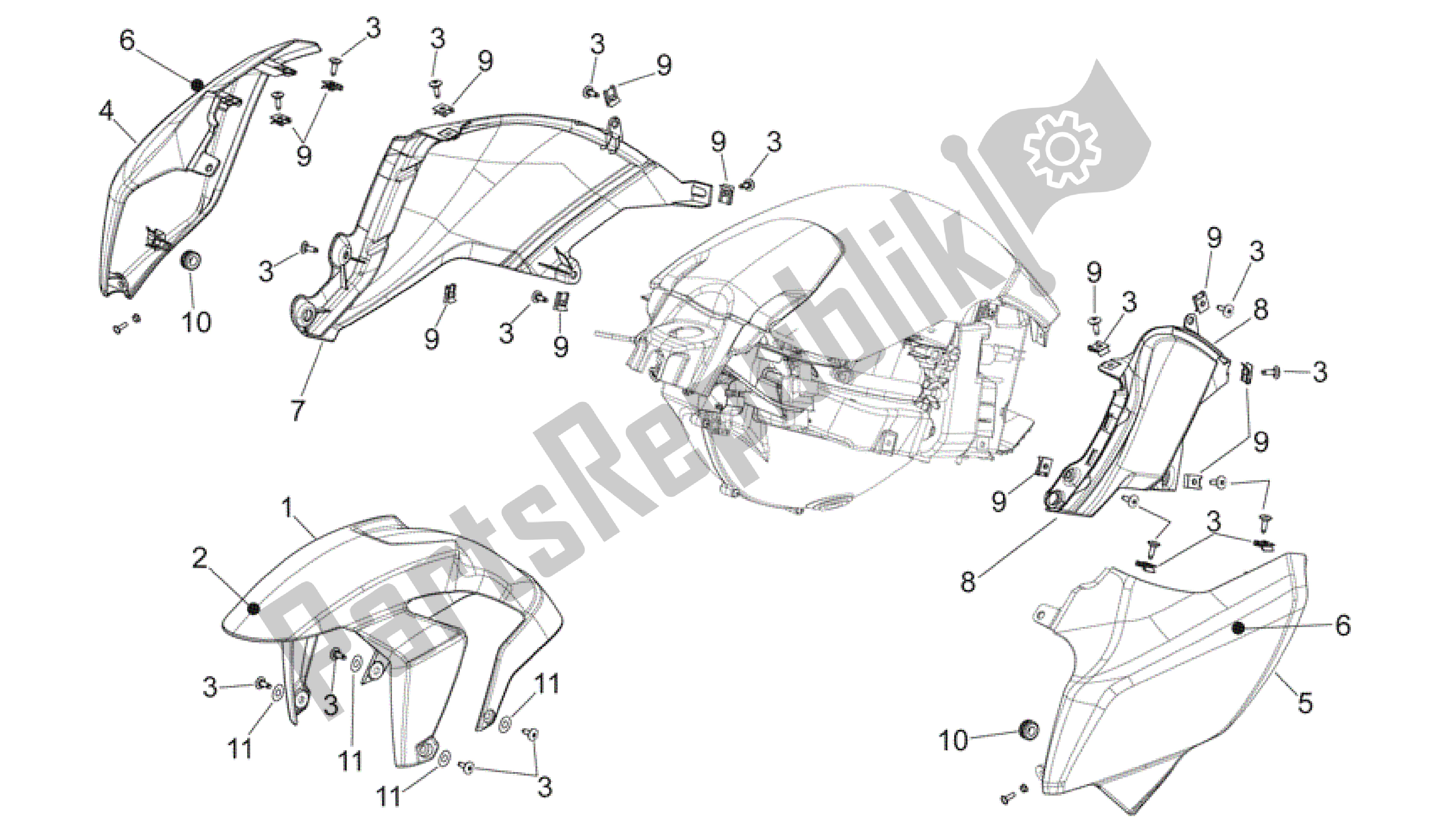 All parts for the Front Body - Front Mudguard of the Aprilia Mana 850 2007 - 2011