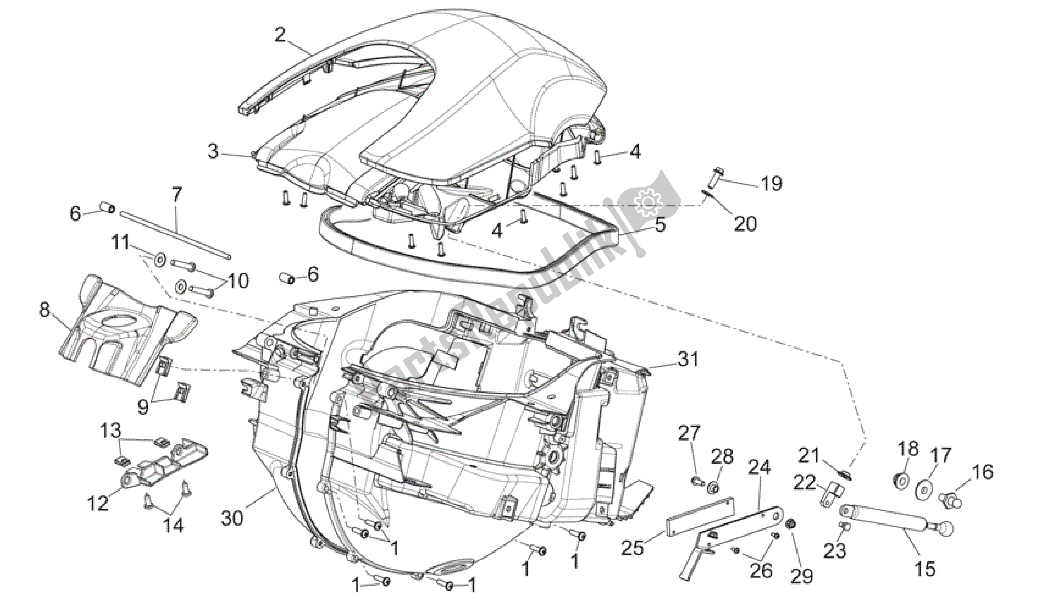 All parts for the Central Body I of the Aprilia Mana 850 2007 - 2011