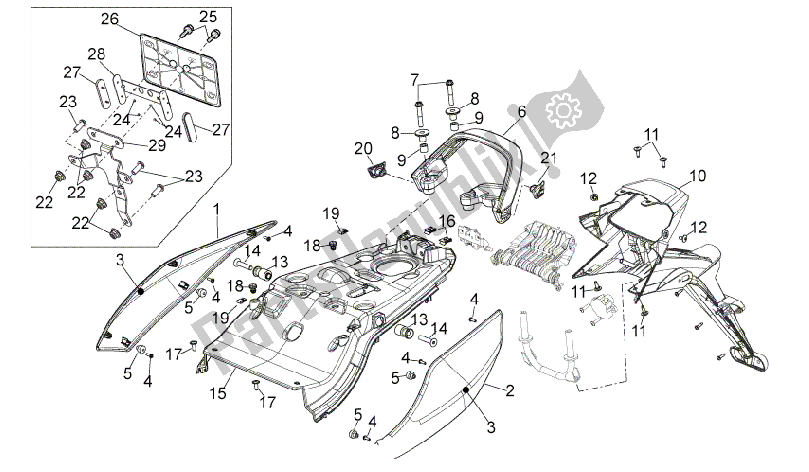 Todas as partes de Corpo Traseiro do Aprilia Mana 850 2007 - 2011