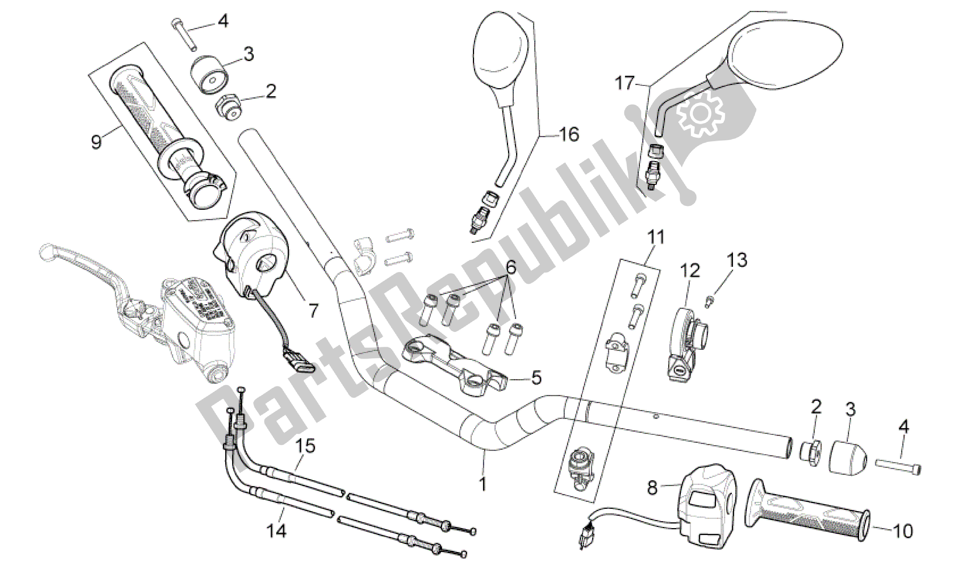 Todas as partes de Guiador - Controles do Aprilia Mana 850 2007 - 2011