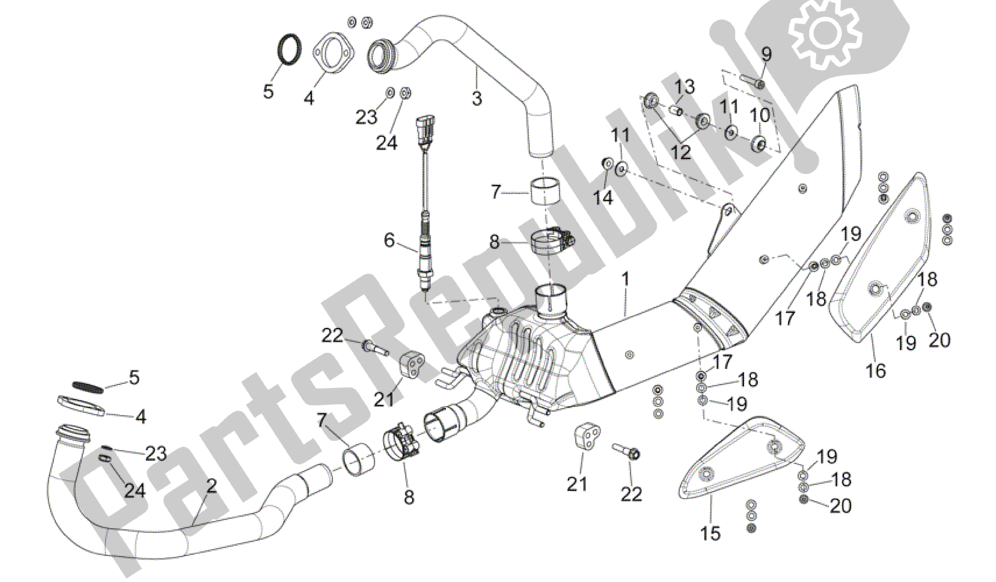 All parts for the Exhaust Unit of the Aprilia Mana 850 2007 - 2011