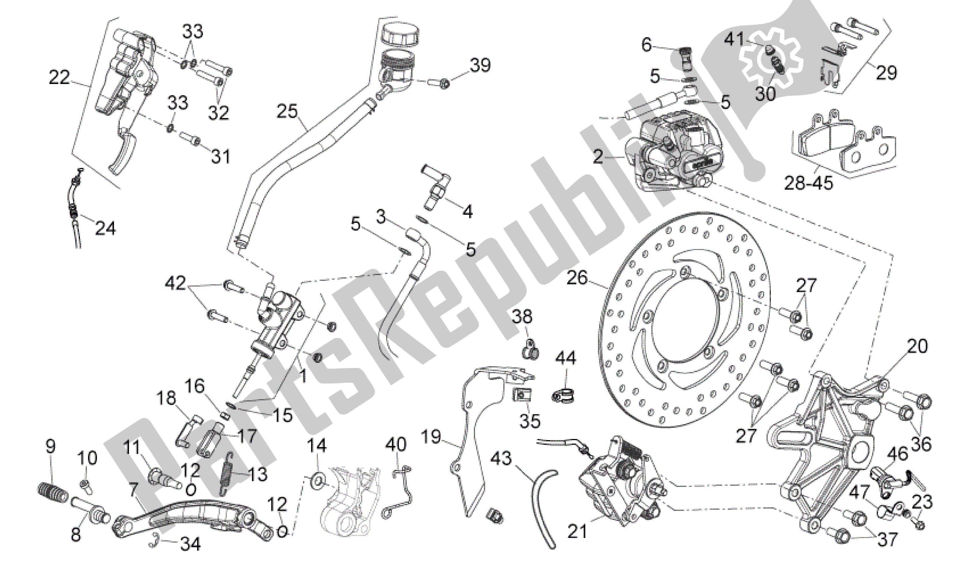 All parts for the Rear Brake System of the Aprilia Mana 850 2007 - 2011